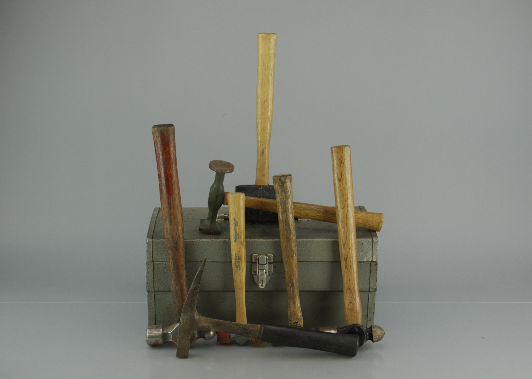 Assortment of Vintage Hammers and Toolbox