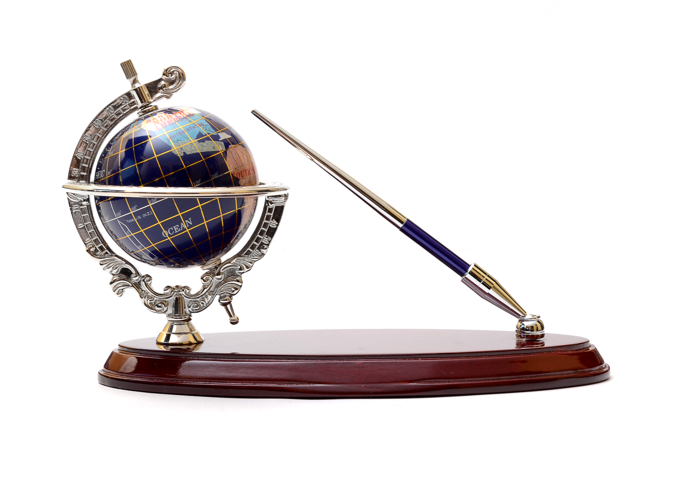 Gemstone Globe and Pen Desk Set