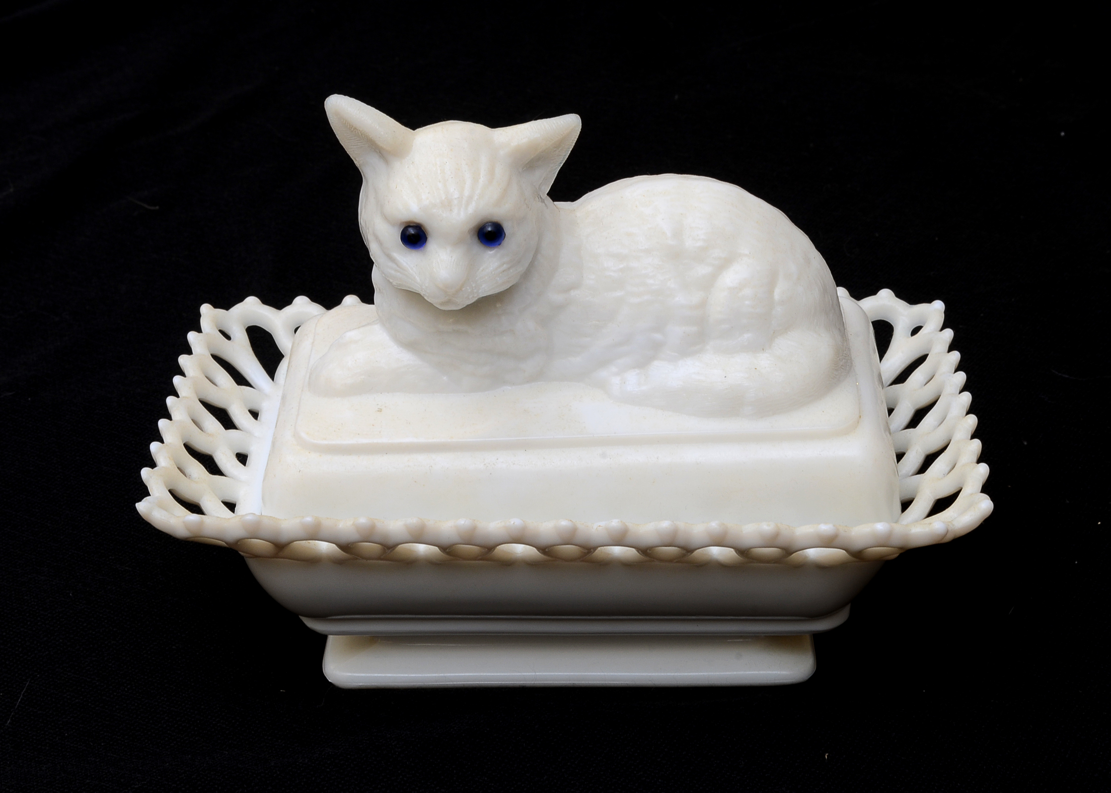 Westmoreland Milk Glass Cat Butter Dish