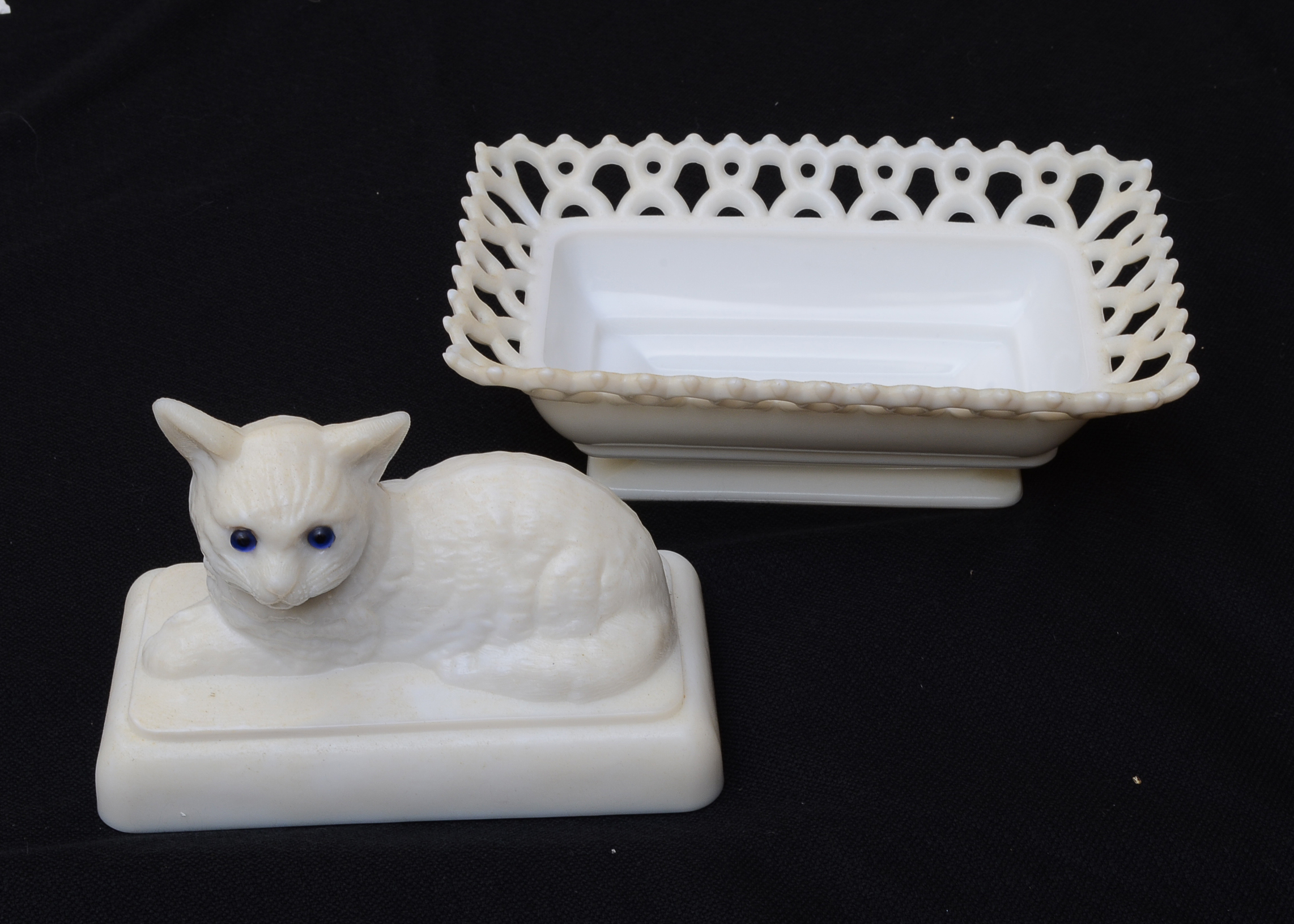 Westmoreland Milk Glass Cat Butter Dish