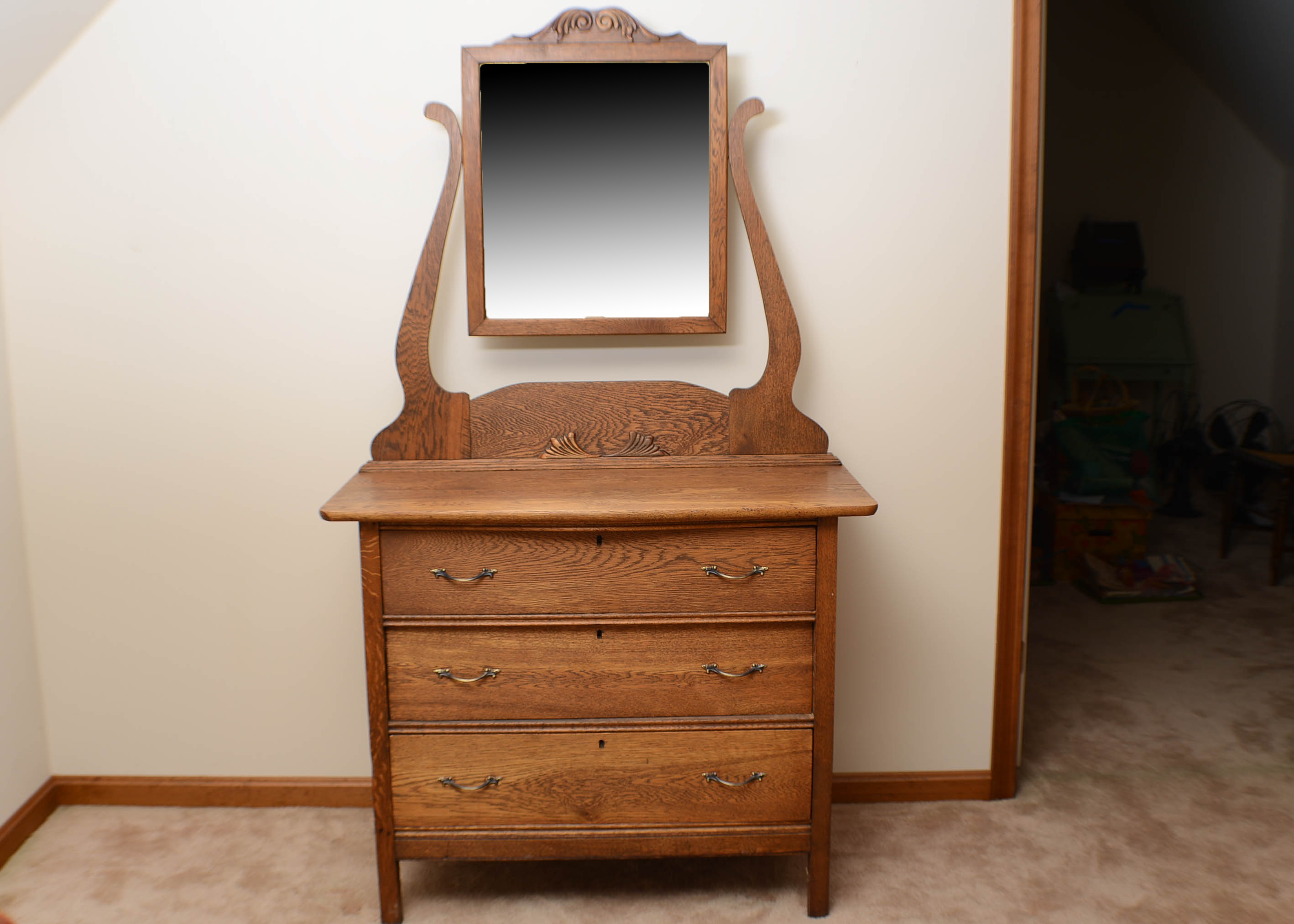 Vintage Oak Washstand and Mirror
