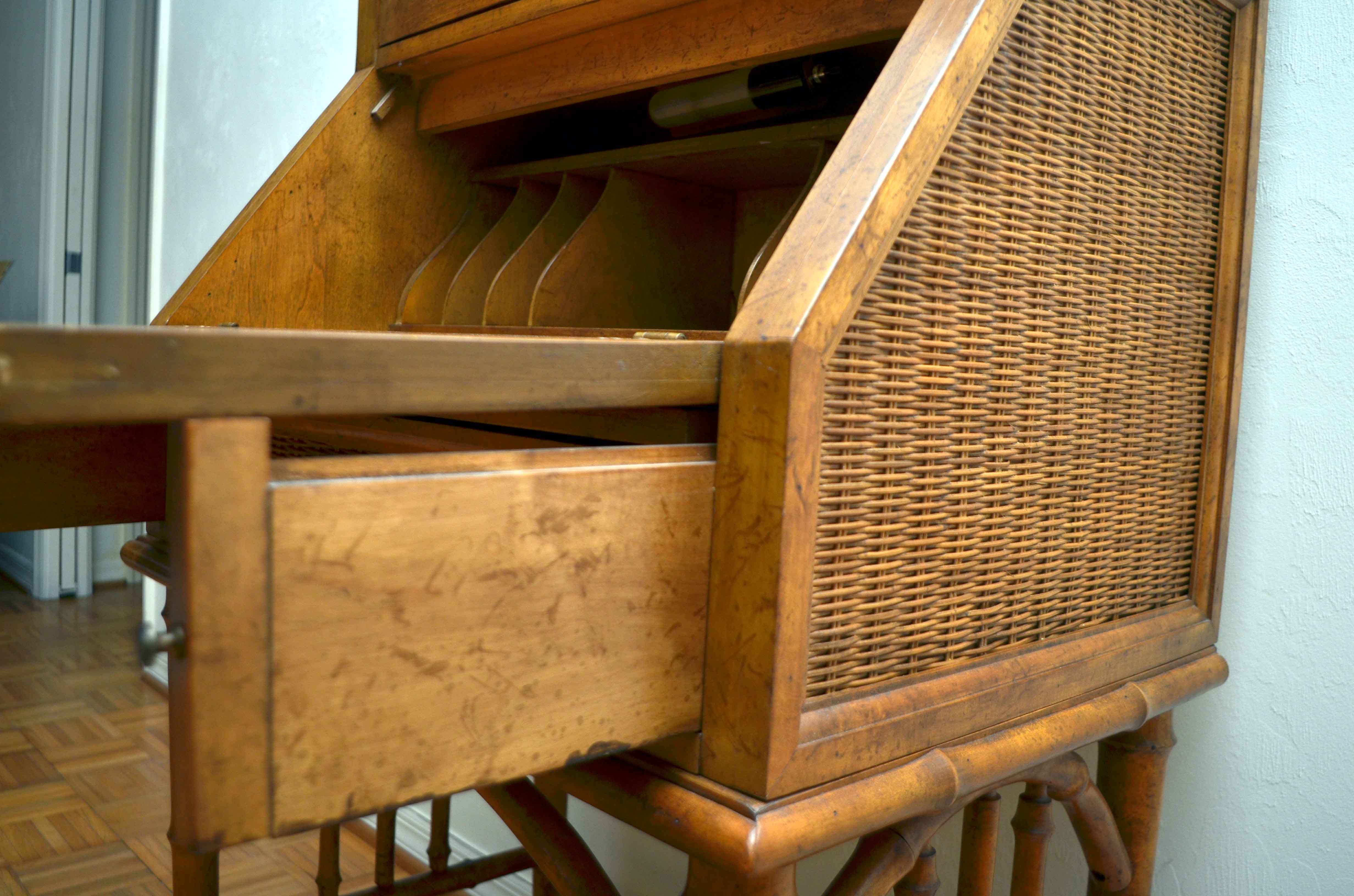 Bamboo and Rattan Style Secretary Desk