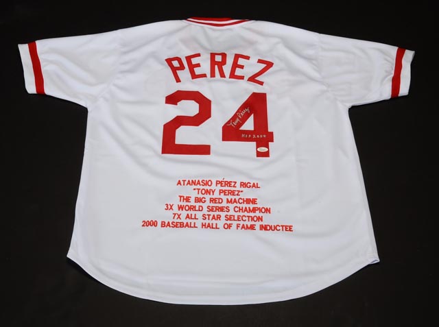 Tony Perez Signed Reds "Stats" Baseball Jersey