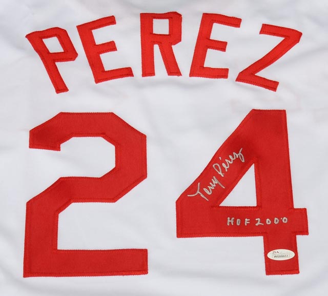Tony Perez Signed Reds "Stats" Baseball Jersey