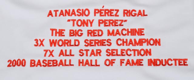 Tony Perez Signed Reds "Stats" Baseball Jersey