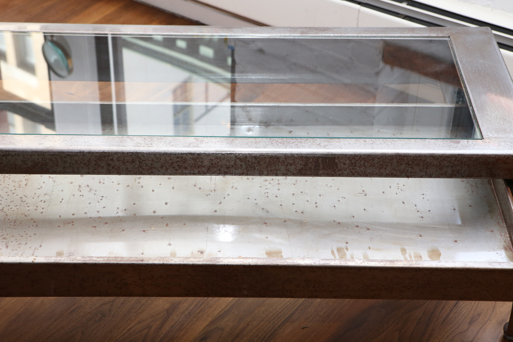 Steel Frame Industrial Style Coffee Table with Glass Top