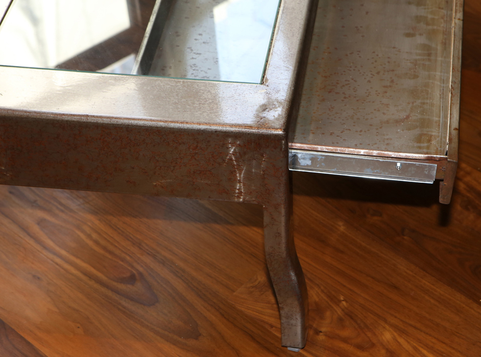 Steel Frame Industrial Style Coffee Table with Glass Top