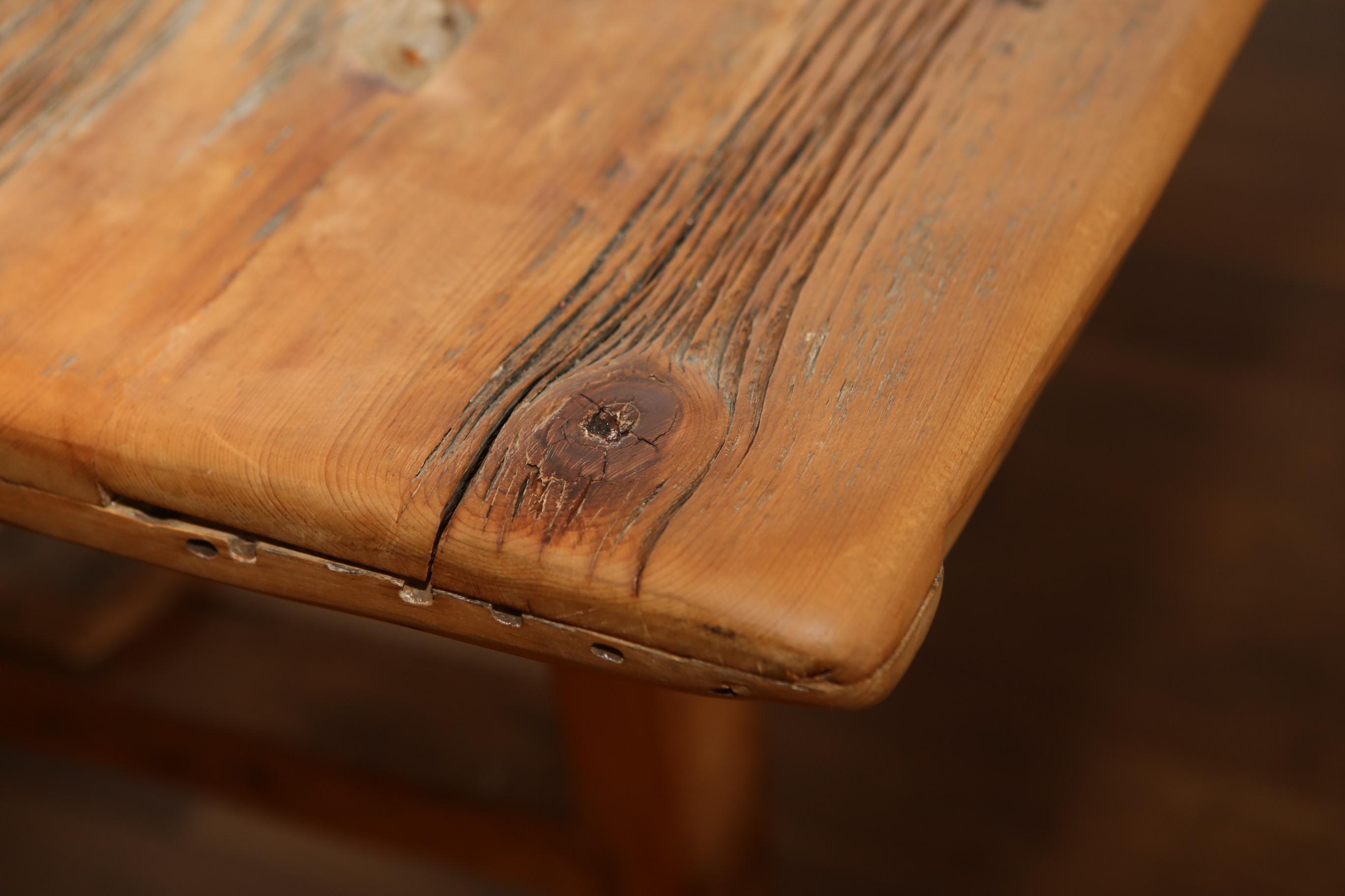 Robert Sherman Reclaimed Barnwood Dining Table and Four Benches