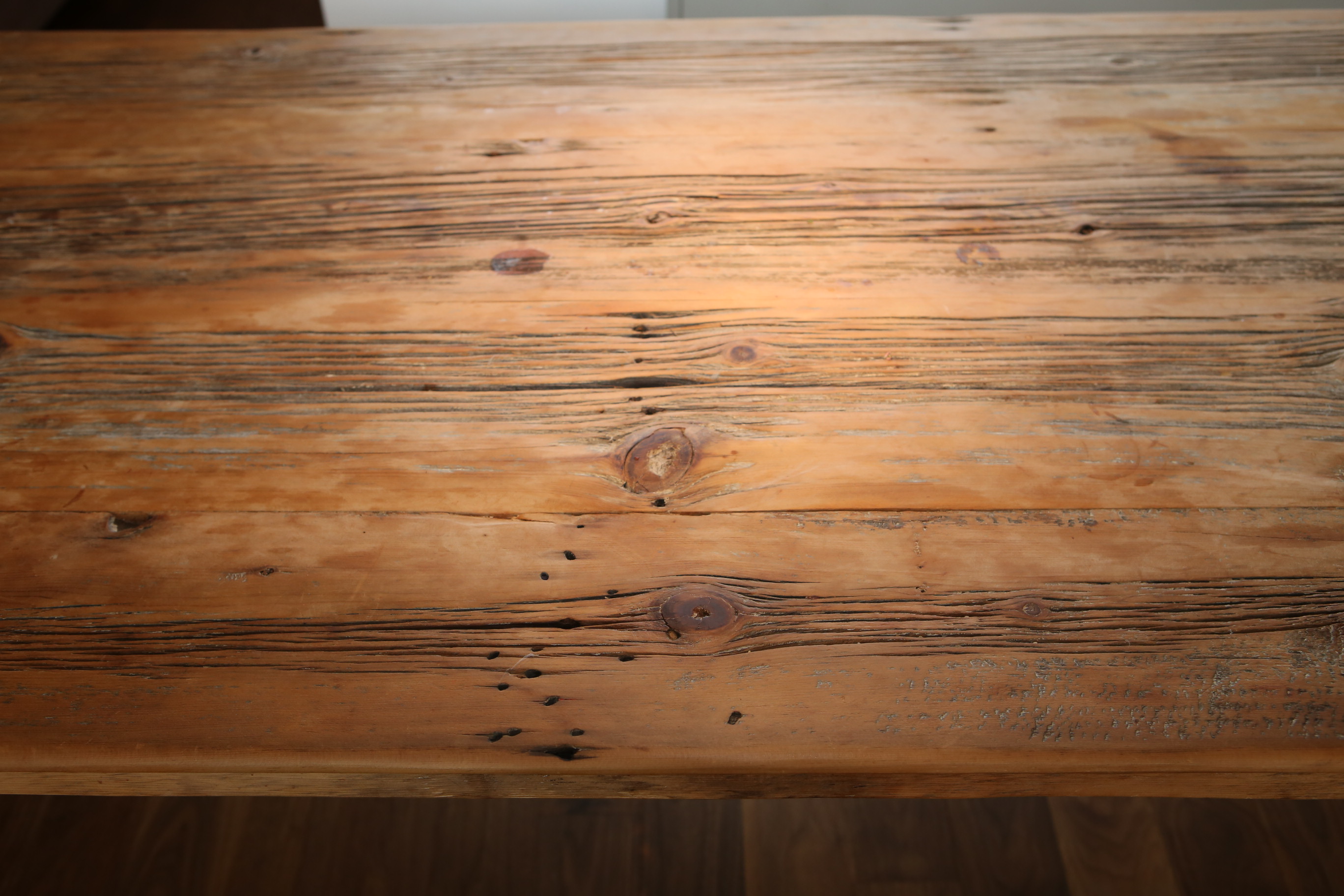 Robert Sherman Reclaimed Barnwood Dining Table and Four Benches