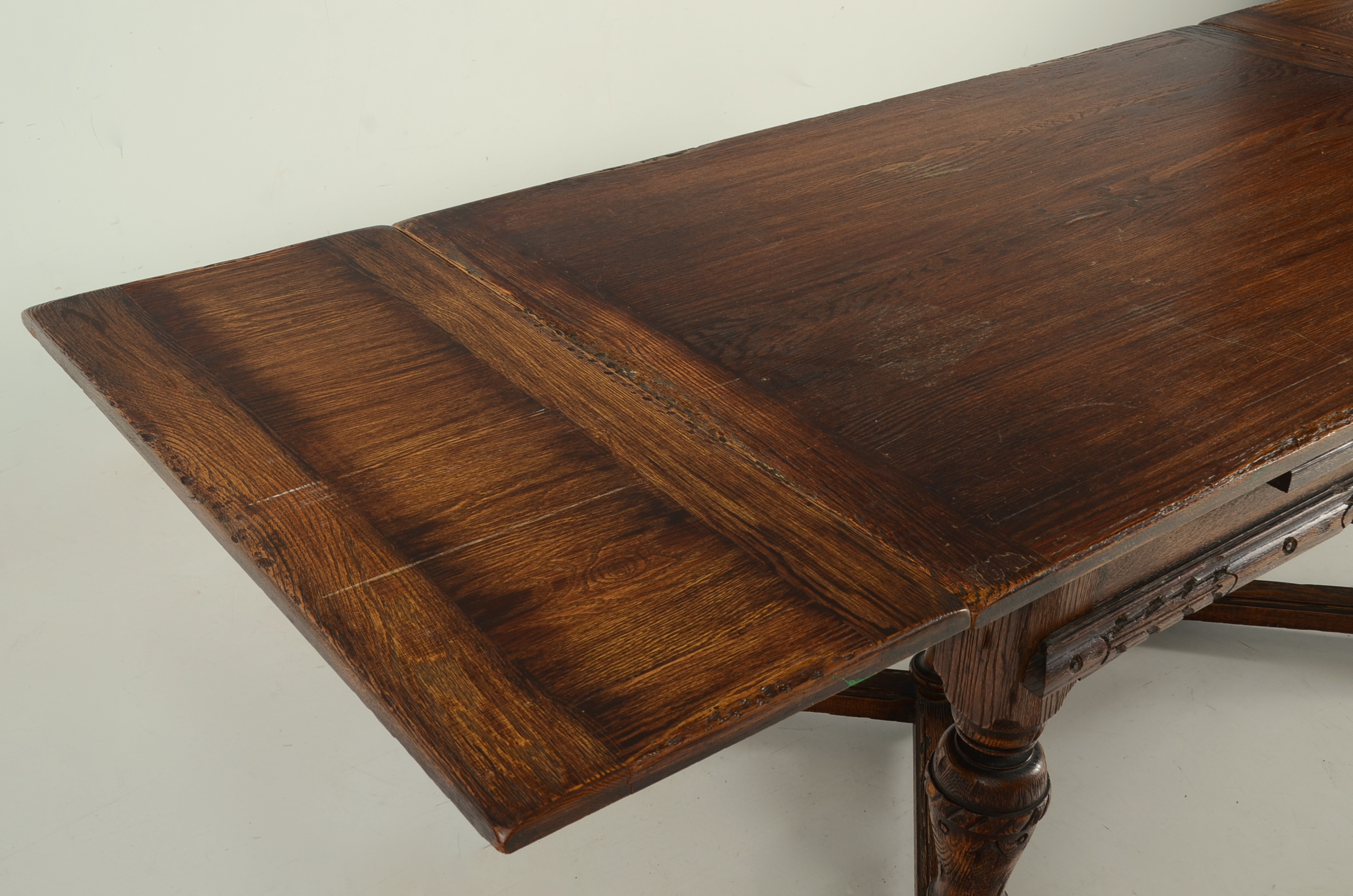 Vintage Tudor Style Oak Dining Table and Six Chairs