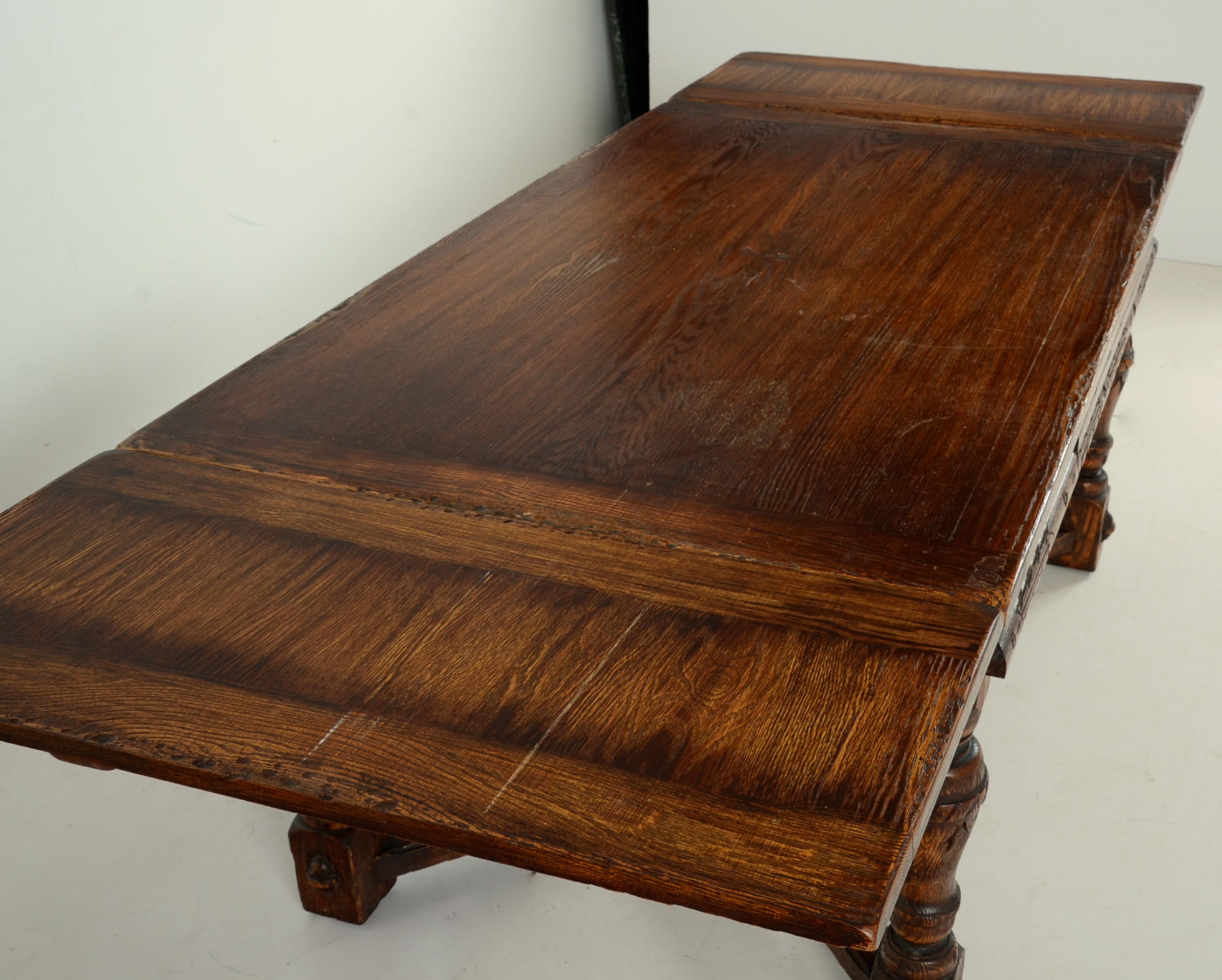 Vintage Tudor Style Oak Dining Table and Six Chairs
