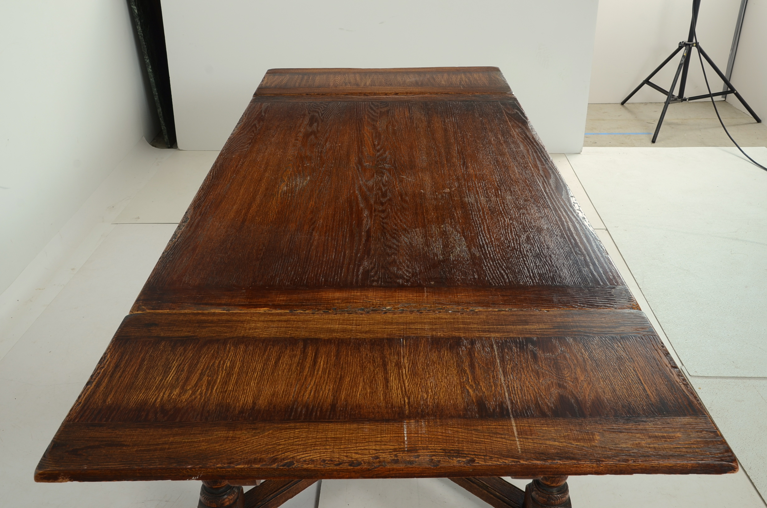 Vintage Tudor Style Oak Dining Table and Six Chairs
