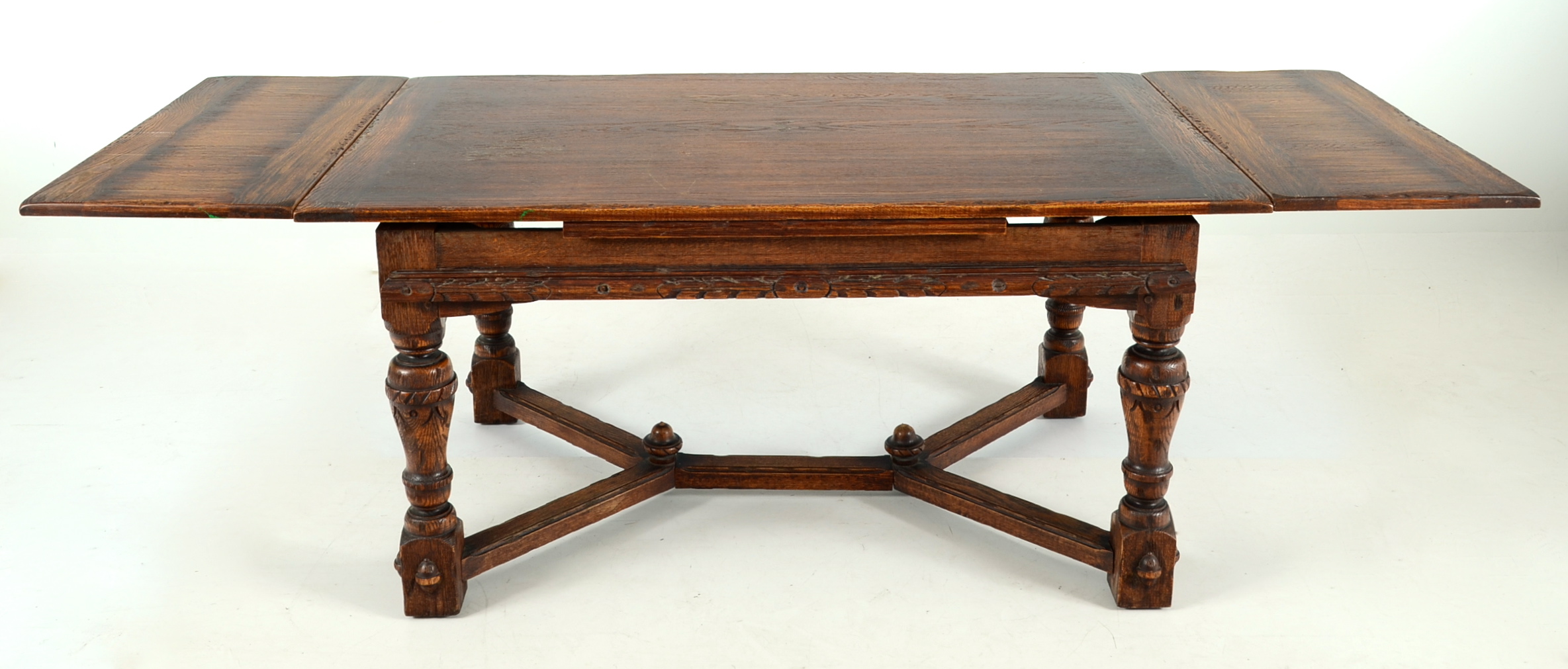 Vintage Tudor Style Oak Dining Table and Six Chairs