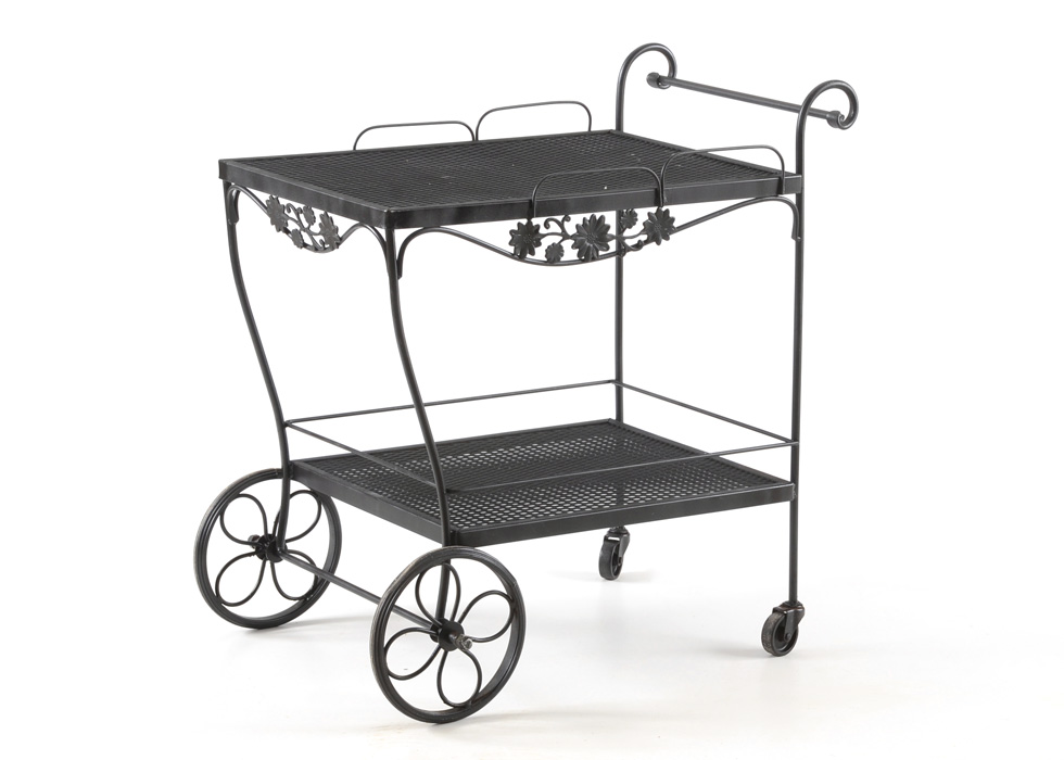 Circa 1975 Woodard Black Wrought Iron Tea Cart