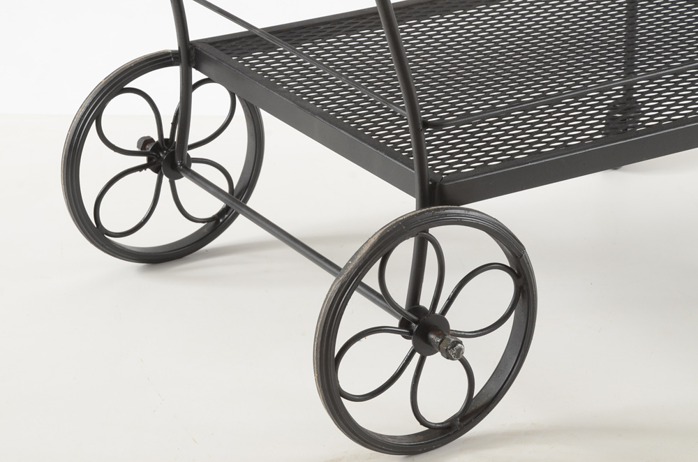Circa 1975 Woodard Black Wrought Iron Tea Cart