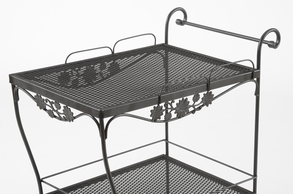 Circa 1975 Woodard Black Wrought Iron Tea Cart