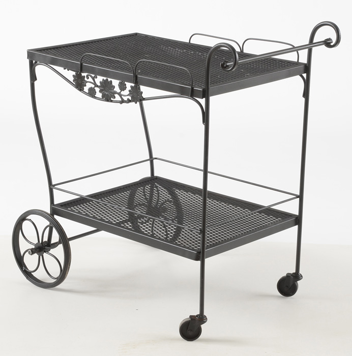 Circa 1975 Woodard Black Wrought Iron Tea Cart