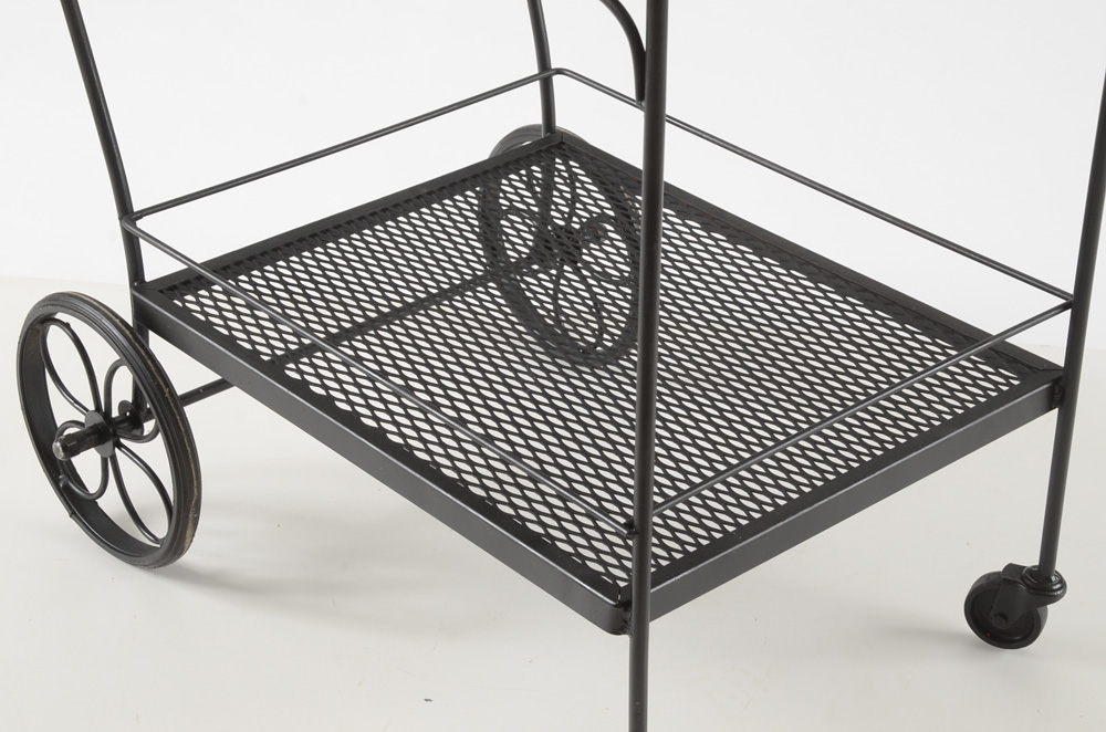 Circa 1975 Woodard Black Wrought Iron Tea Cart