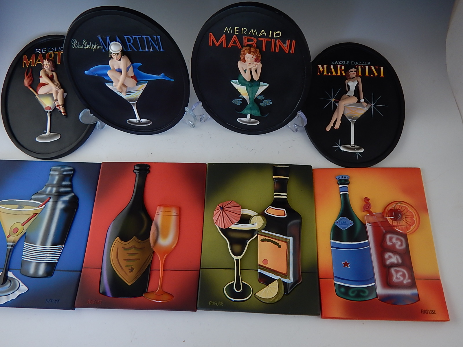 Set of Eight Bar Themed Tiles/Plaques