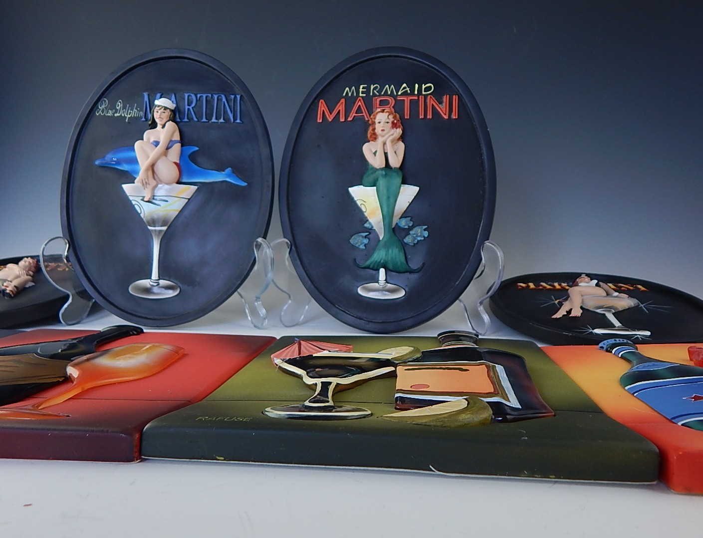 Set of Eight Bar Themed Tiles/Plaques