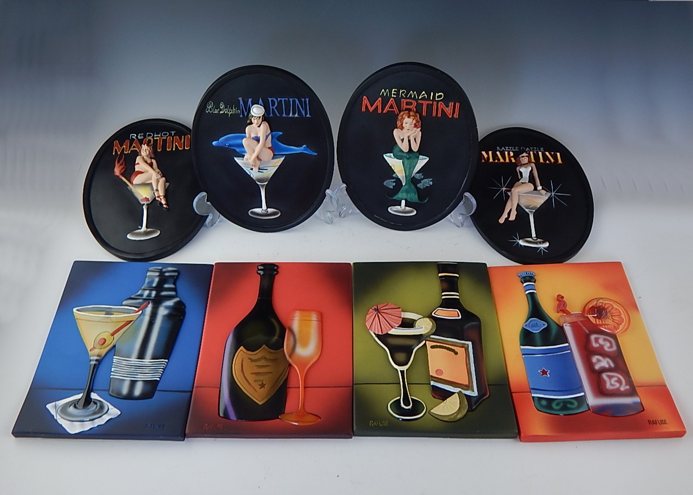 Set of Eight Bar Themed Tiles/Plaques