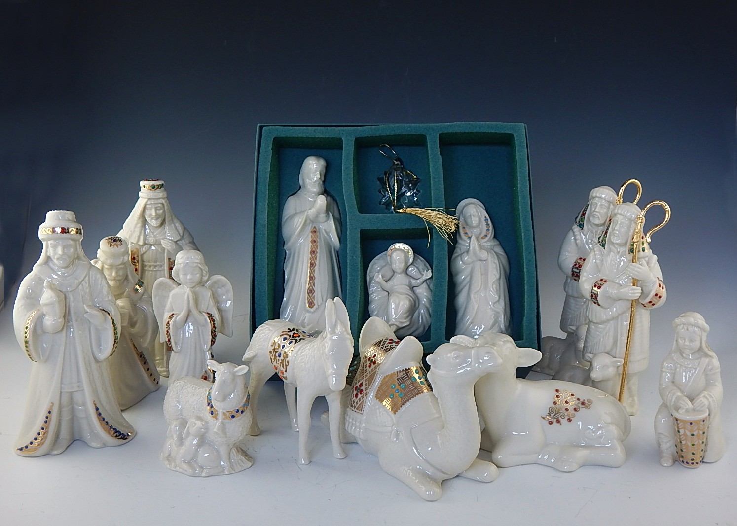 Lenox China Jewels Collection Nativity Set and Wood Creche