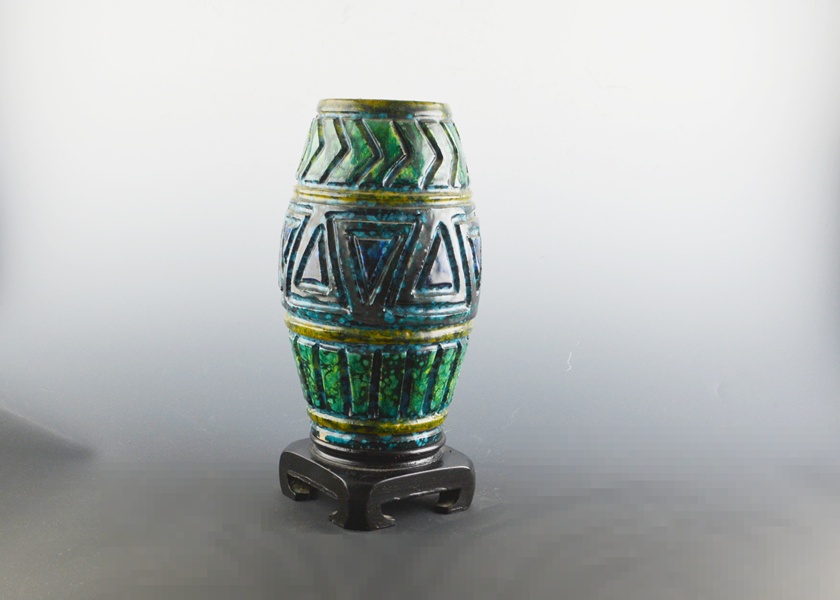 Italian Clay Vase on Wood Stand