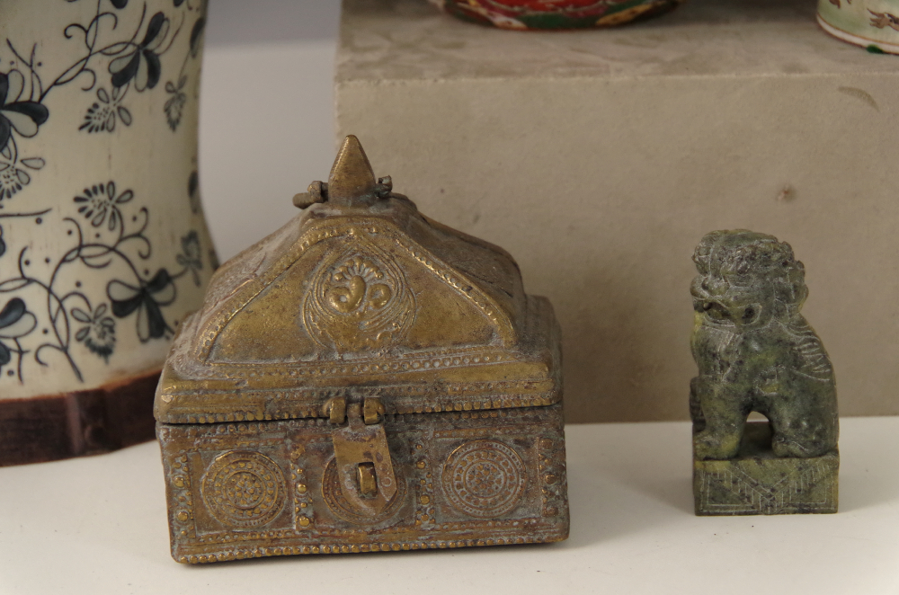 Vintage Chinese Pottery with Carved Soapstone Guardian Lion