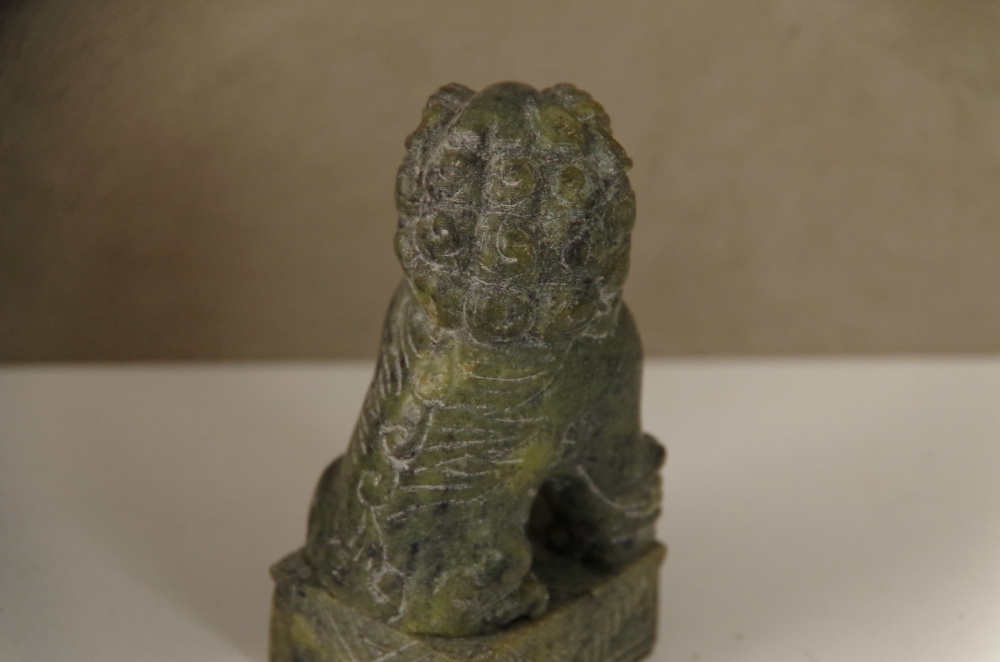 Vintage Chinese Pottery with Carved Soapstone Guardian Lion