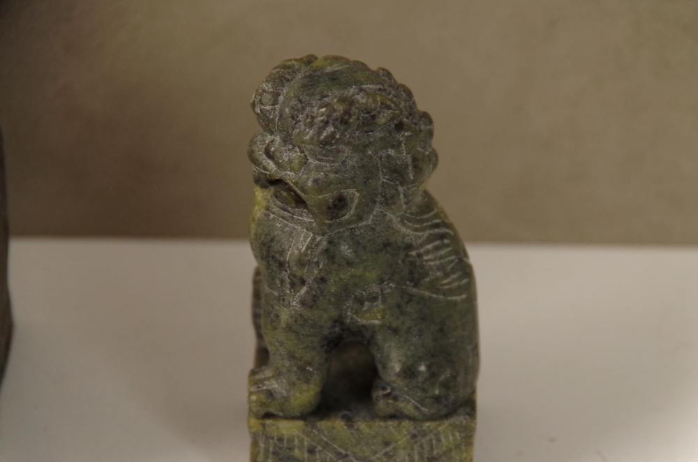 Vintage Chinese Pottery with Carved Soapstone Guardian Lion