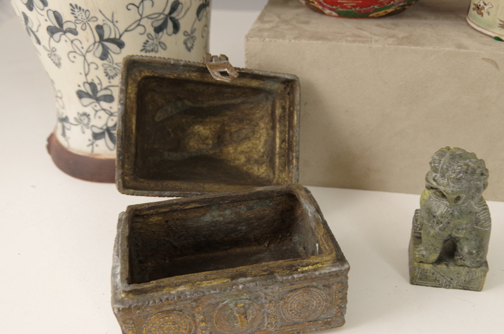 Vintage Chinese Pottery with Carved Soapstone Guardian Lion