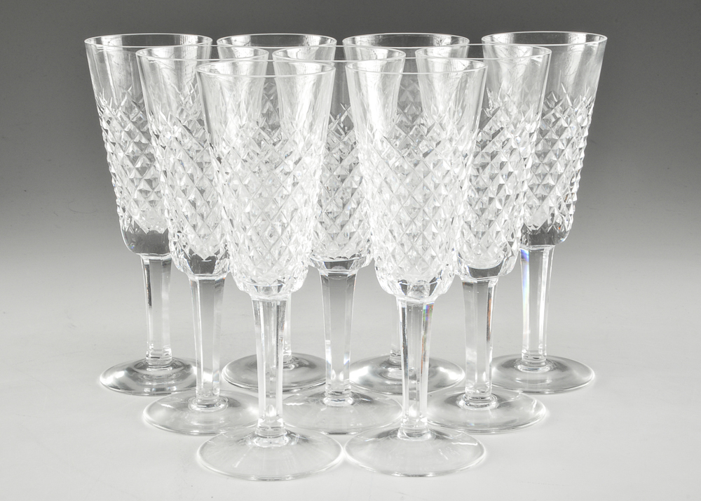 Nine Waterford Crystal "Alana" Champagne Flutes