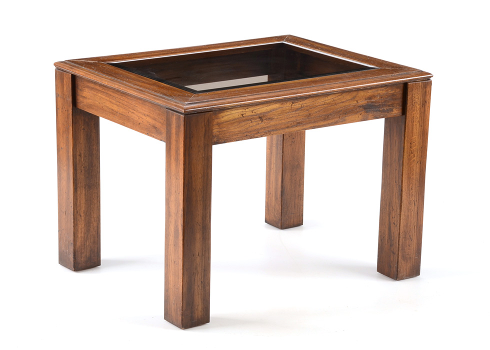 Vintage Oak Side Table with Glass Top