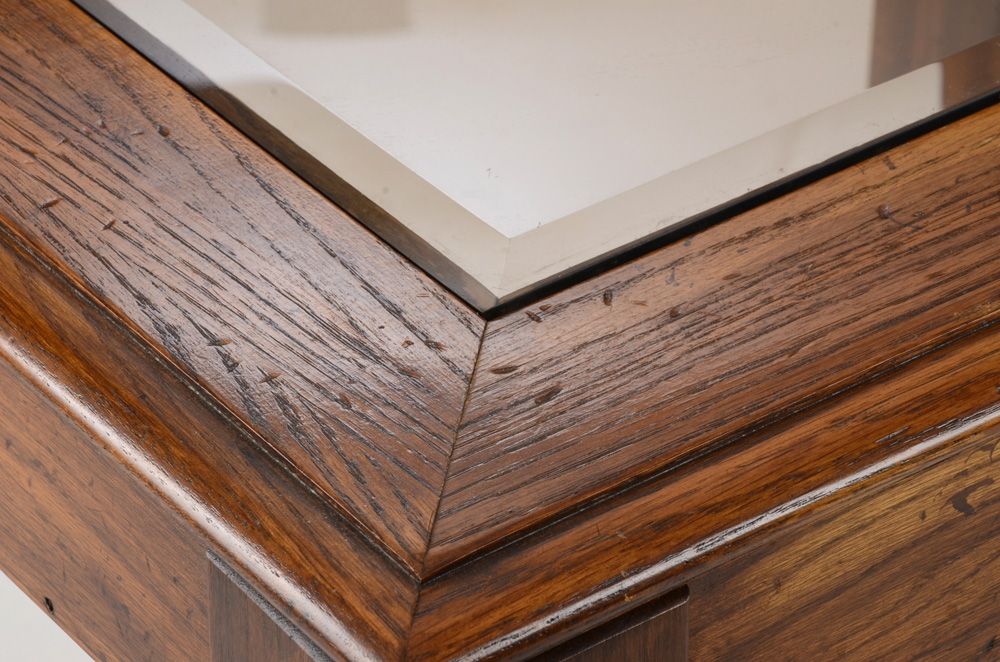 Vintage Oak Side Table with Glass Top