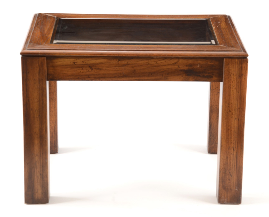 Vintage Oak Side Table with Glass Top