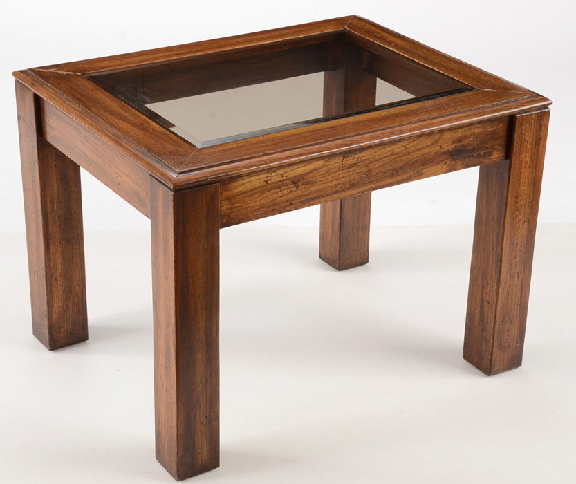 Vintage Oak Side Table with Glass Top