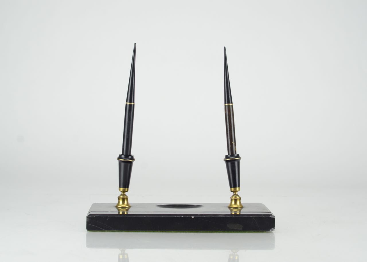 Vintage Parker Double Fountain Pen Marble Desk Set