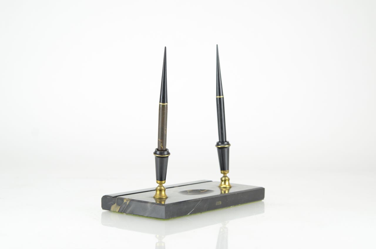 Vintage Parker Double Fountain Pen Marble Desk Set