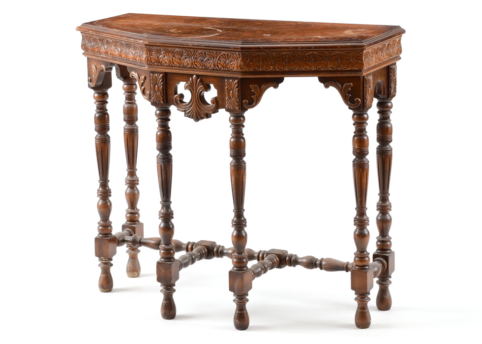 Circa 1920 Crotch Veneer Mersman Tables Console Table