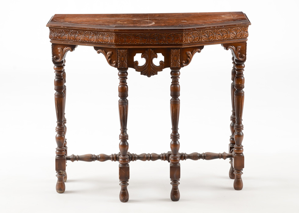 Circa 1920 Crotch Veneer Mersman Tables Console Table