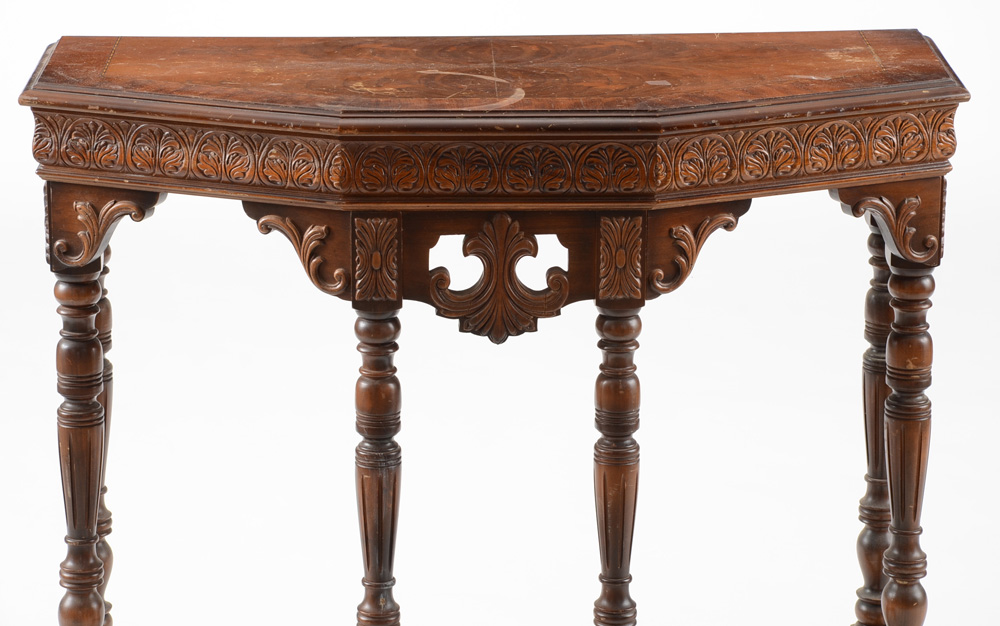 Circa 1920 Crotch Veneer Mersman Tables Console Table