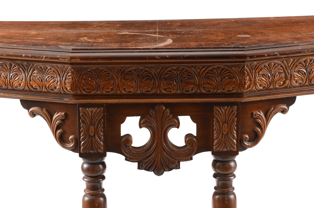 Circa 1920 Crotch Veneer Mersman Tables Console Table