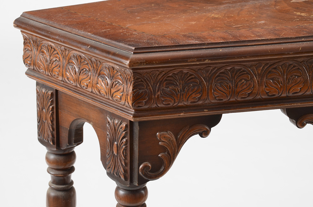 Circa 1920 Crotch Veneer Mersman Tables Console Table