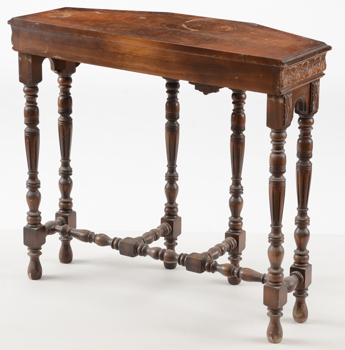 Circa 1920 Crotch Veneer Mersman Tables Console Table