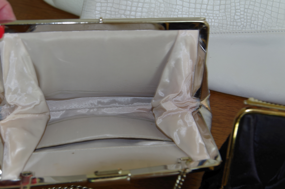 Summer and Evening Handbags in White, Silver, and Gold