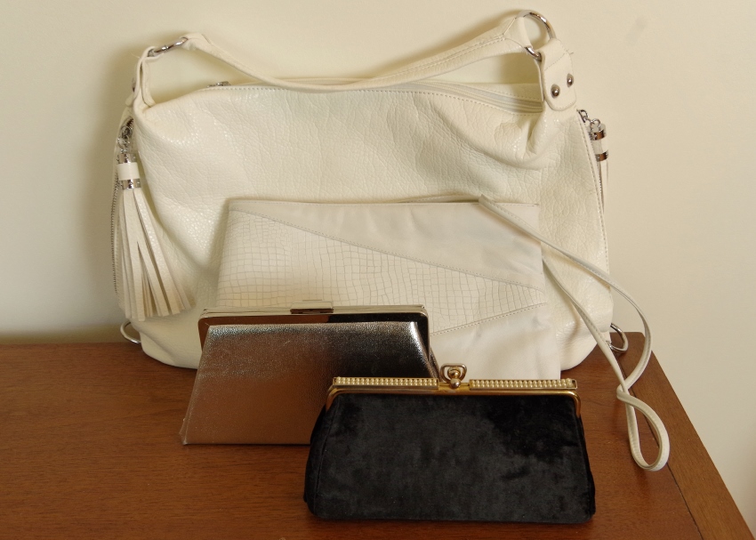 Summer and Evening Handbags in White, Silver, and Gold
