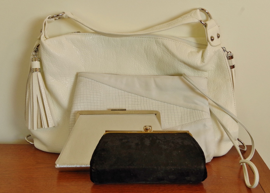 Summer and Evening Handbags in White, Silver, and Gold