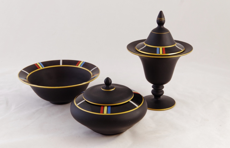 Tiffin Black Satin Glass Bowl, Compote and Covered Dish