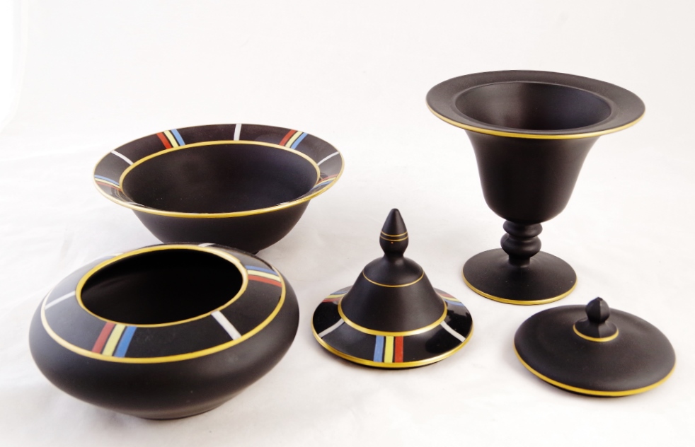 Tiffin Black Satin Glass Bowl, Compote and Covered Dish