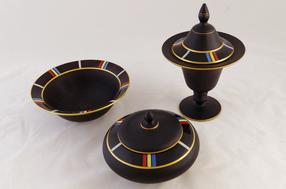 Tiffin Black Satin Glass Bowl, Compote and Covered Dish